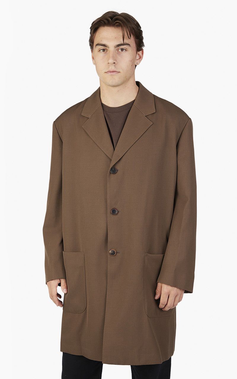 Auralee Light Wool Max Gabardine Coat Dark Brown