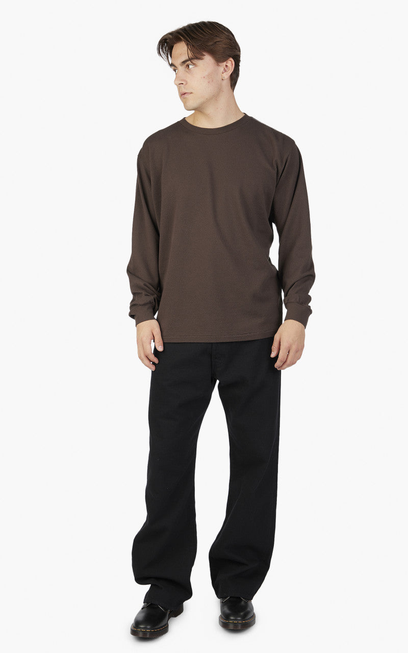 Auralee Cotton Mesh Dyed L/S Tee Dark Brown