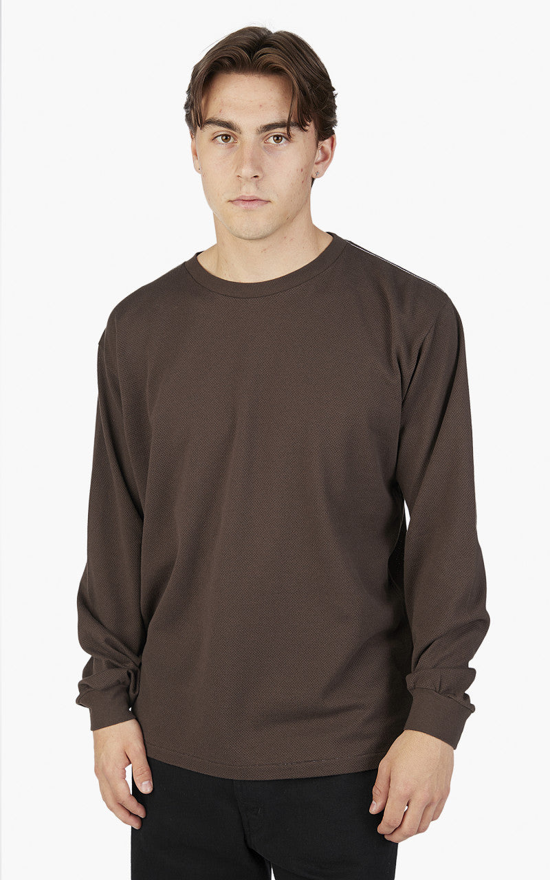 Auralee Cotton Mesh Dyed L/S Tee Dark Brown