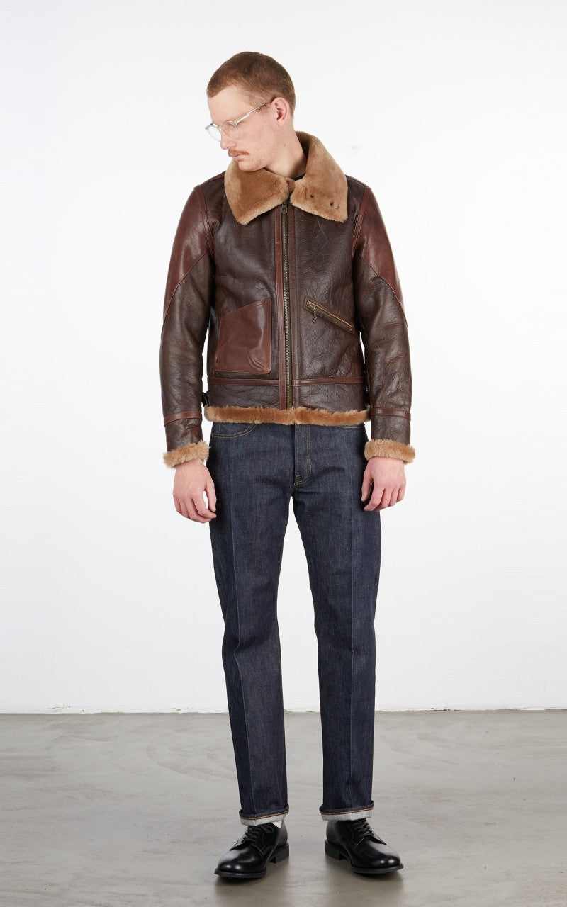Shangri-La Heritage Aviatore B-3 Shearling Leather Jacket Seal Brown