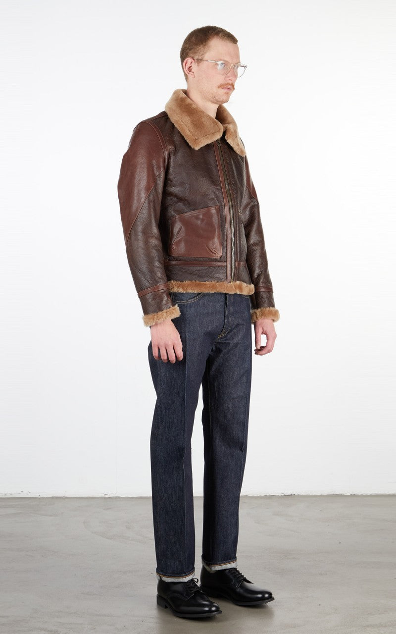 Shangri-La Heritage Aviatore B-3 Shearling Leather Jacket Seal Brown