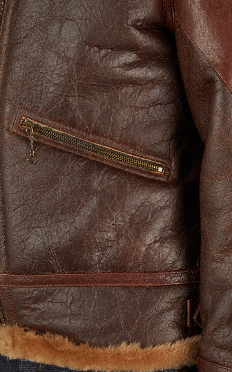 Shangri-La Heritage Aviatore B-3 Shearling Leather Jacket Seal Brown