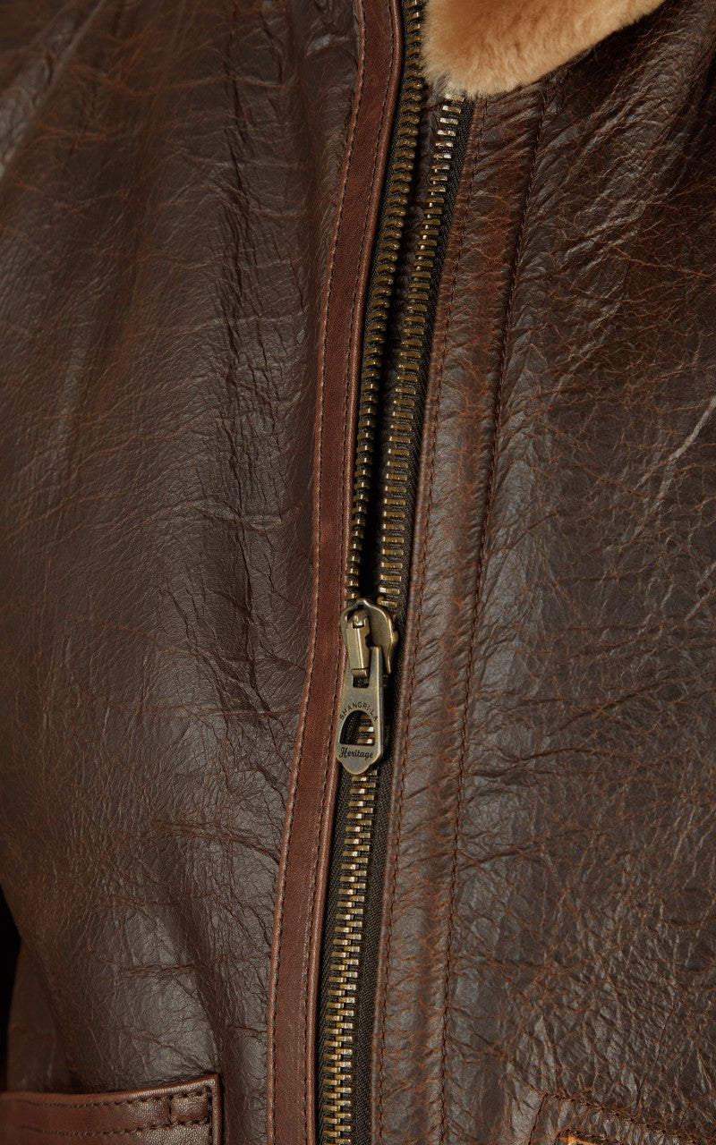 Shangri-La Heritage Aviatore B-3 Shearling Leather Jacket Seal Brown