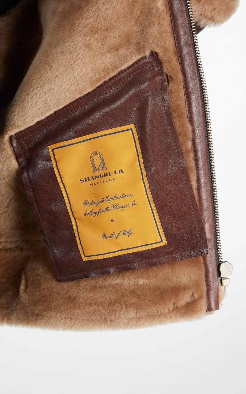 Shangri-La Heritage Aviatore B-3 Shearling Leather Jacket Seal Brown