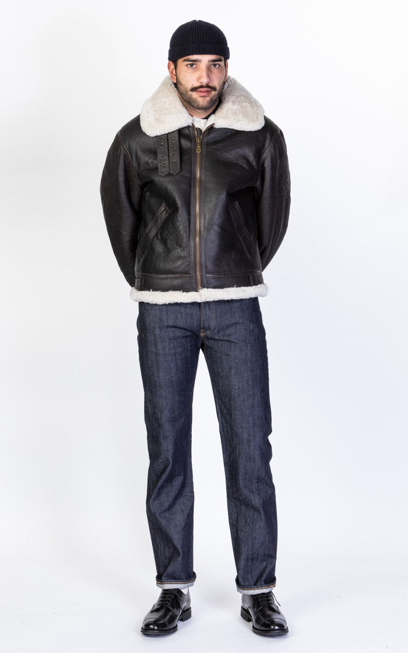 Military Surplus B-3 Shearling Flight Leather Jacket Black