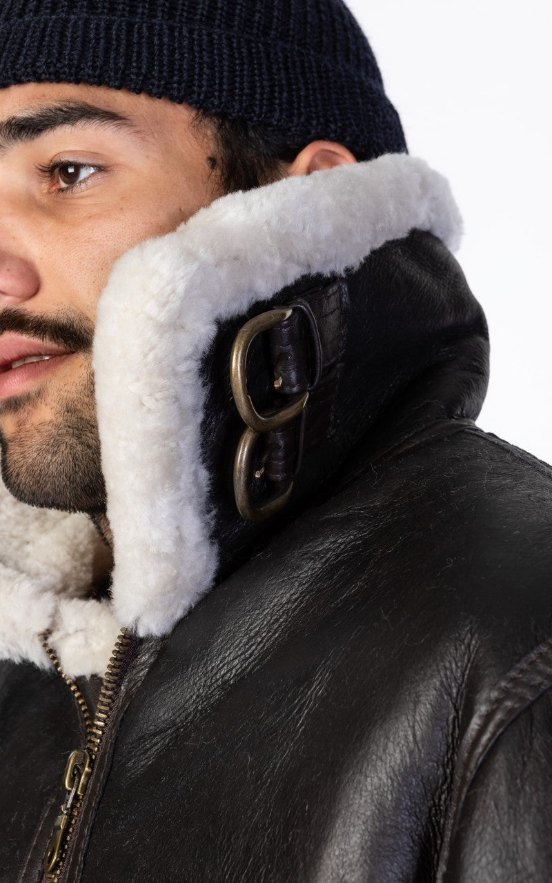Military Surplus B-3 Shearling Flight Leather Jacket Black