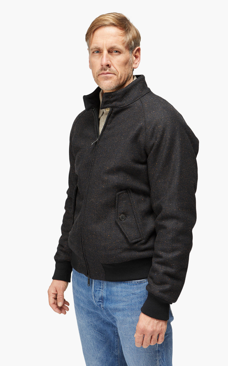 Baracuta G9 AF Wool Blend Classic Harrington Jacket Herringbone Navy