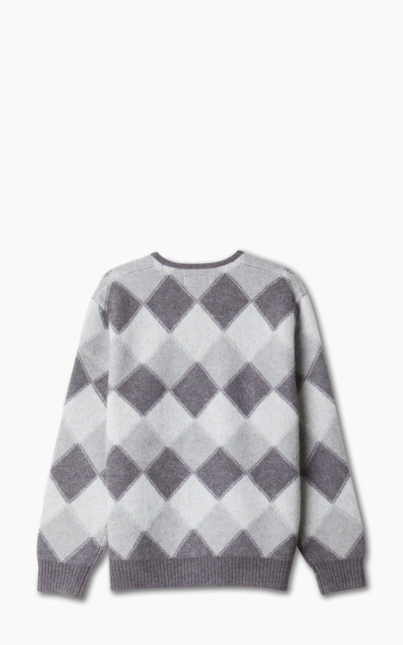 Beams Plus Cardigan Double Jacquard Argyle Pattern Grey