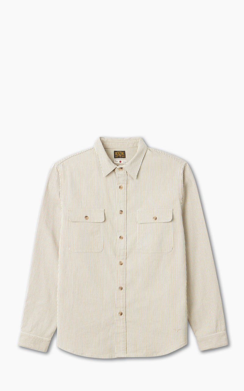 Benzak BWS-01 Work Shirt Brown & White Cord Stripe 6.5oz