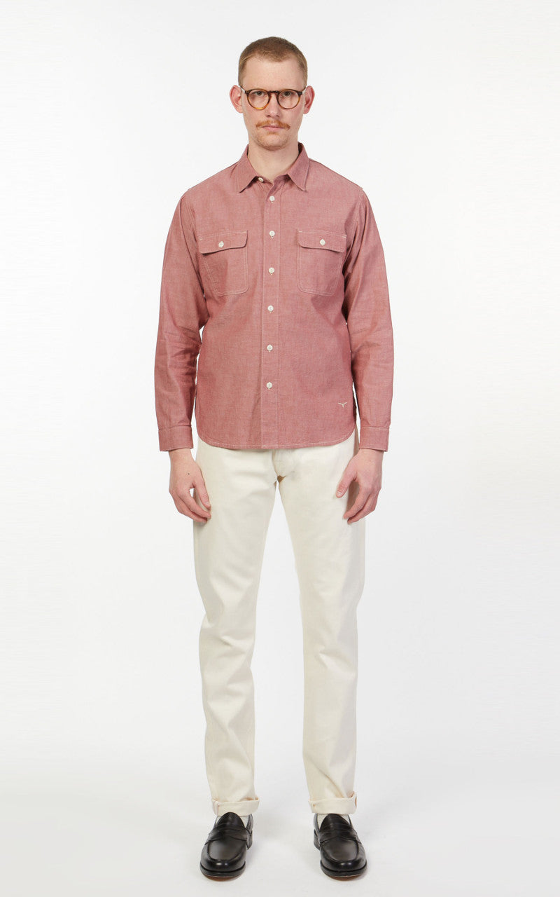 Benzak BWS-01 Work Shirt Red Organic Cotton Selvedge Chambray 5oz