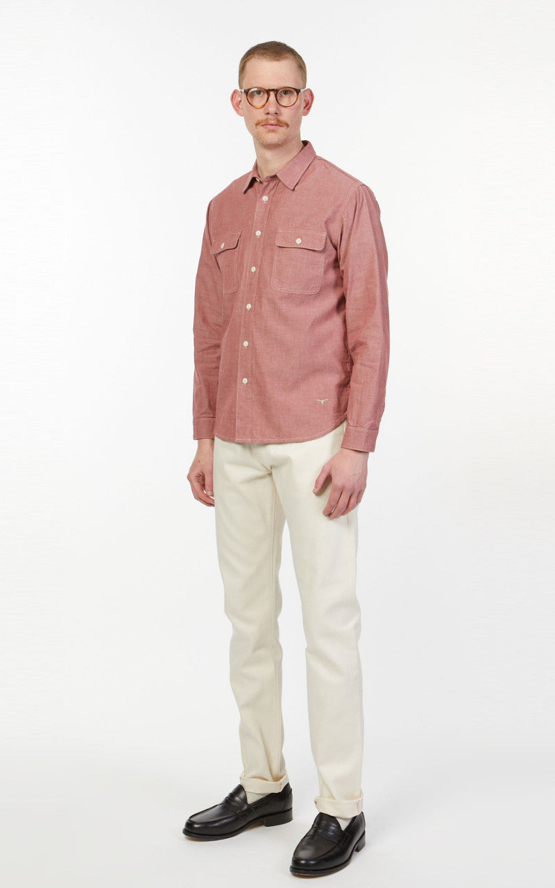 Benzak BWS-01 Work Shirt Red Organic Cotton Selvedge Chambray 5oz