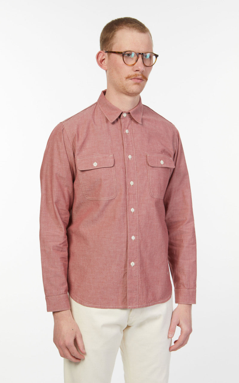 Benzak BWS-01 Work Shirt Red Organic Cotton Selvedge Chambray 5oz