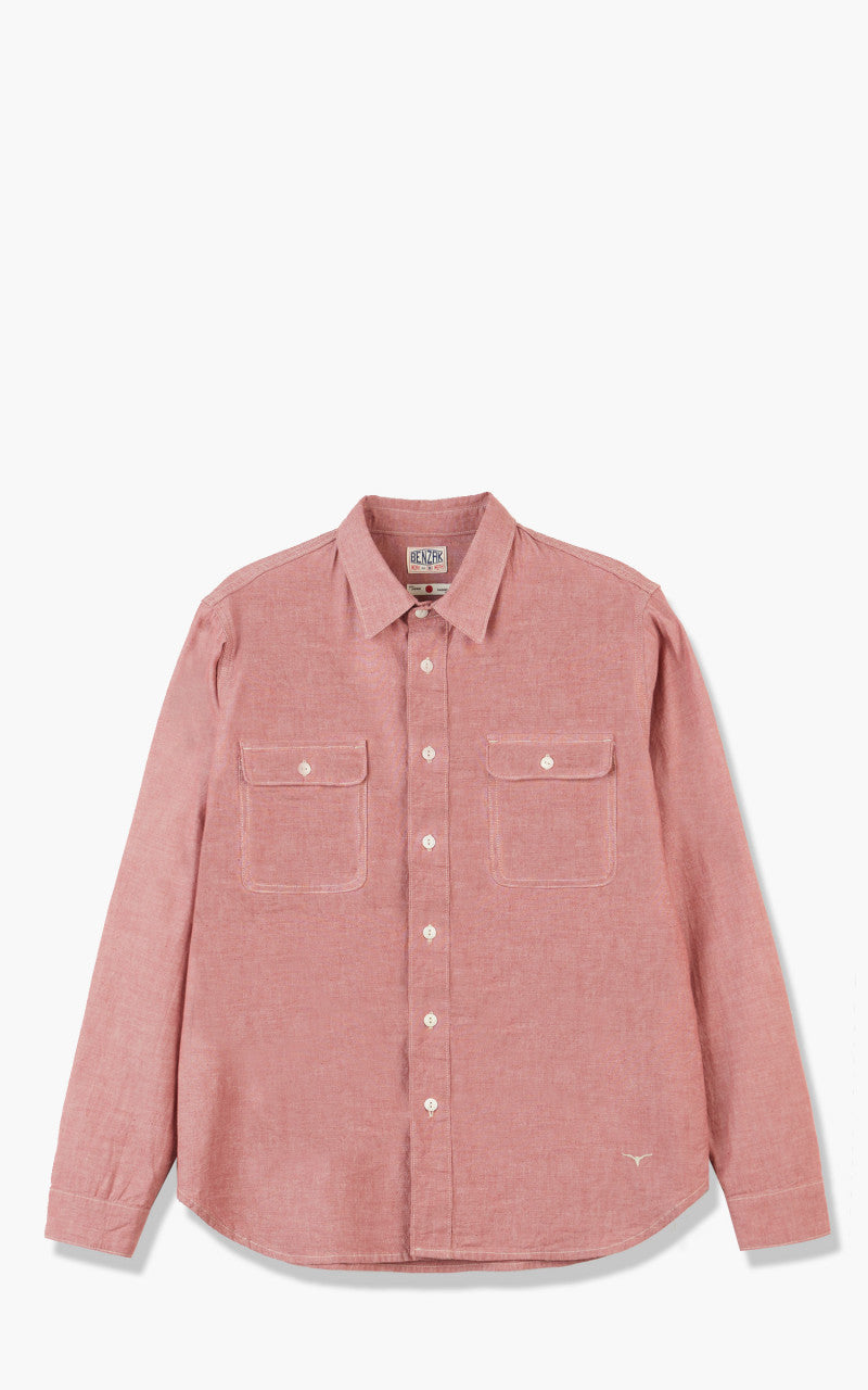 Benzak BWS-01 Work Shirt Red Organic Cotton Selvedge Chambray 5oz