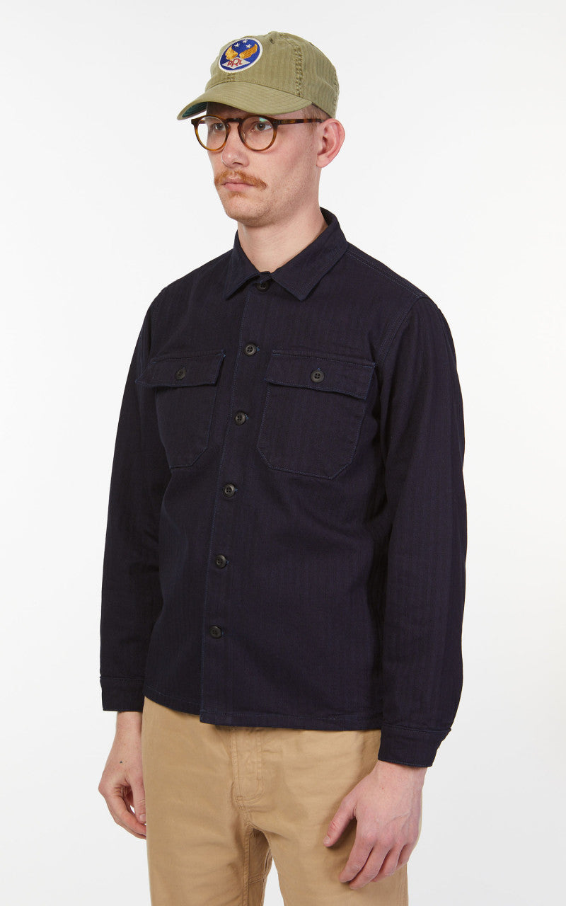 Benzak BWS-03 Military Overshirt Herringbone Indigo x Indigo 11oz