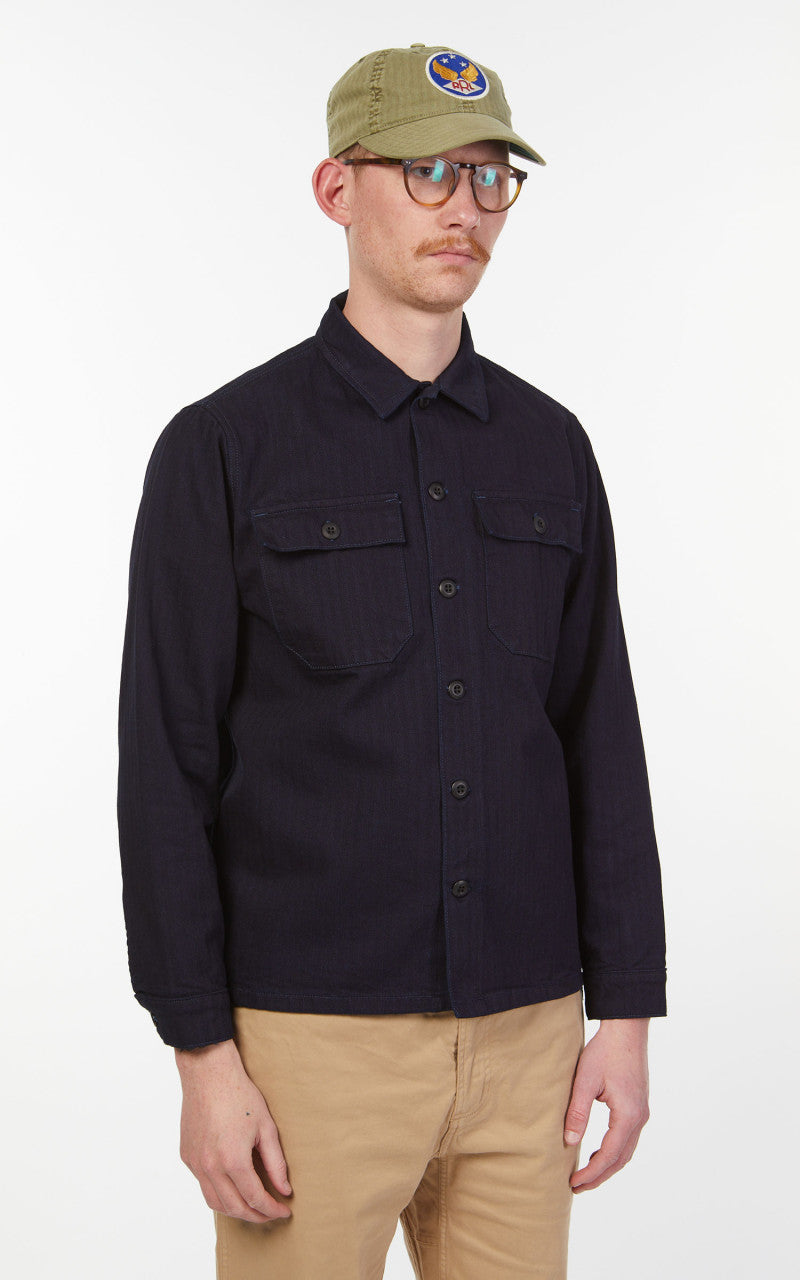 Benzak BWS-03 Military Overshirt Herringbone Indigo x Indigo 11oz