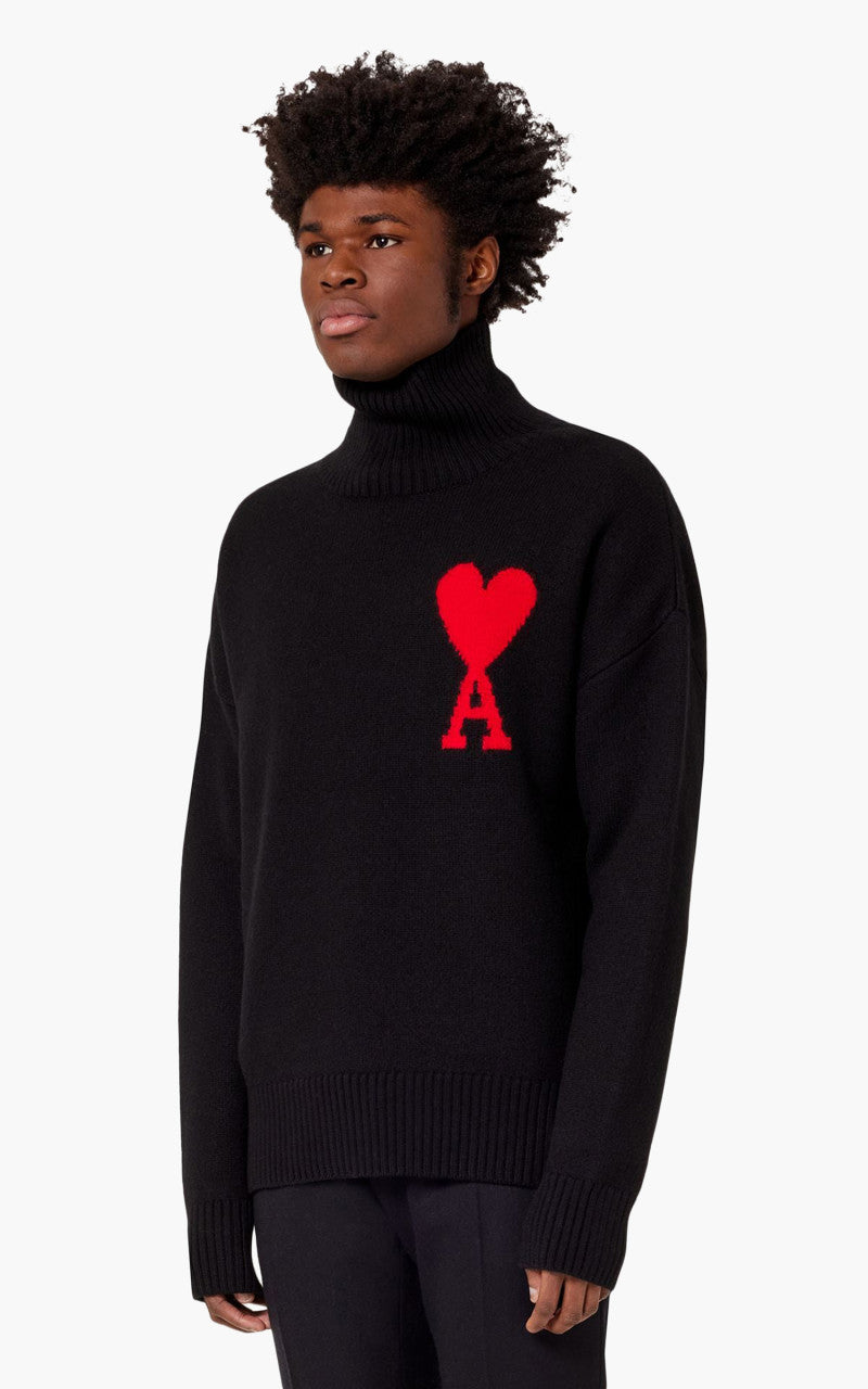 AMI Paris Ami De Coeur Funnel Neck Sweater Black/Red