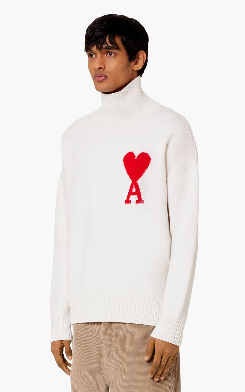 AMI Paris Ami De Coeur Funnel Neck Sweater Off-White/Red