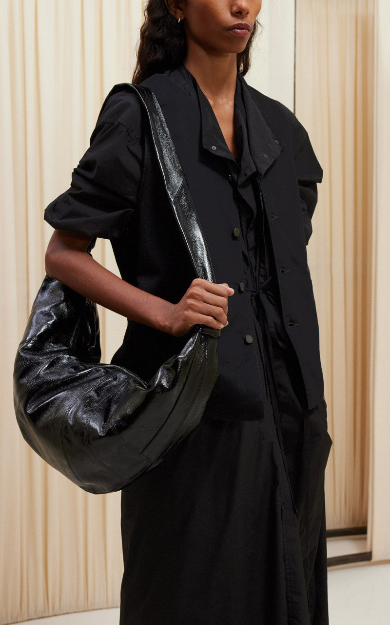 Lemaire Large Croissant Bag Coated Cotton Black