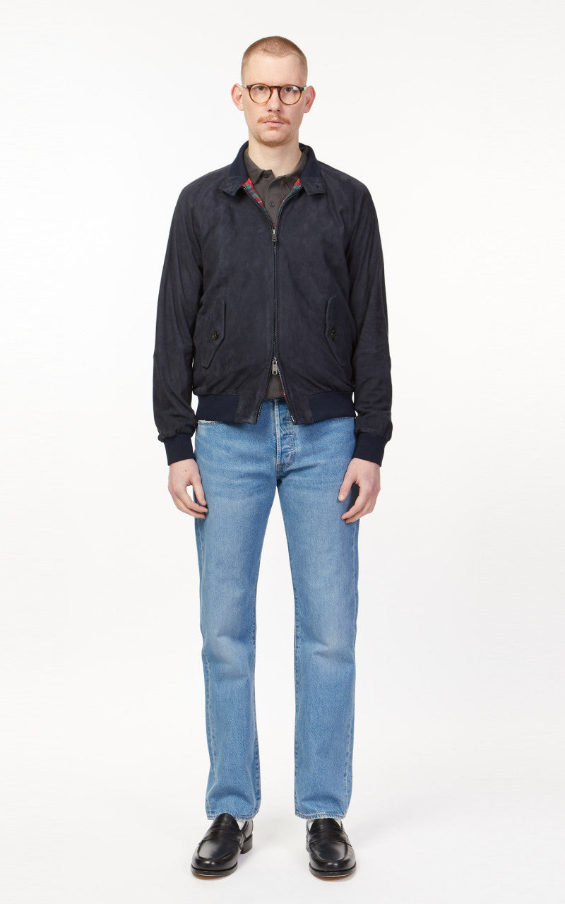 Baracuta G9 Suede Harrington Jacket Deep Blue