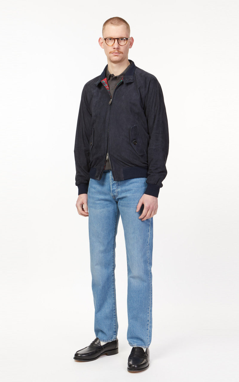 Baracuta G9 Suede Harrington Jacket Deep Blue