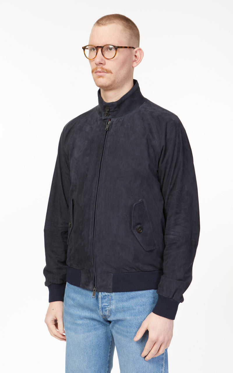 Baracuta G9 Suede Harrington Jacket Deep Blue