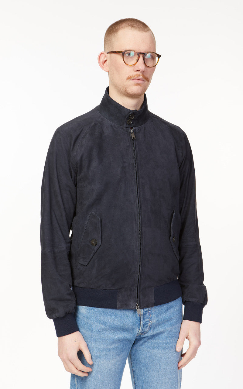 Baracuta G9 Suede Harrington Jacket Deep Blue