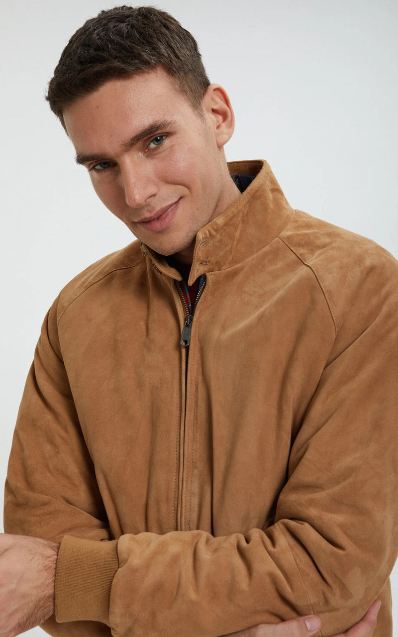 Baracuta G9 Suede Classic Harrington Jacket Tobacco