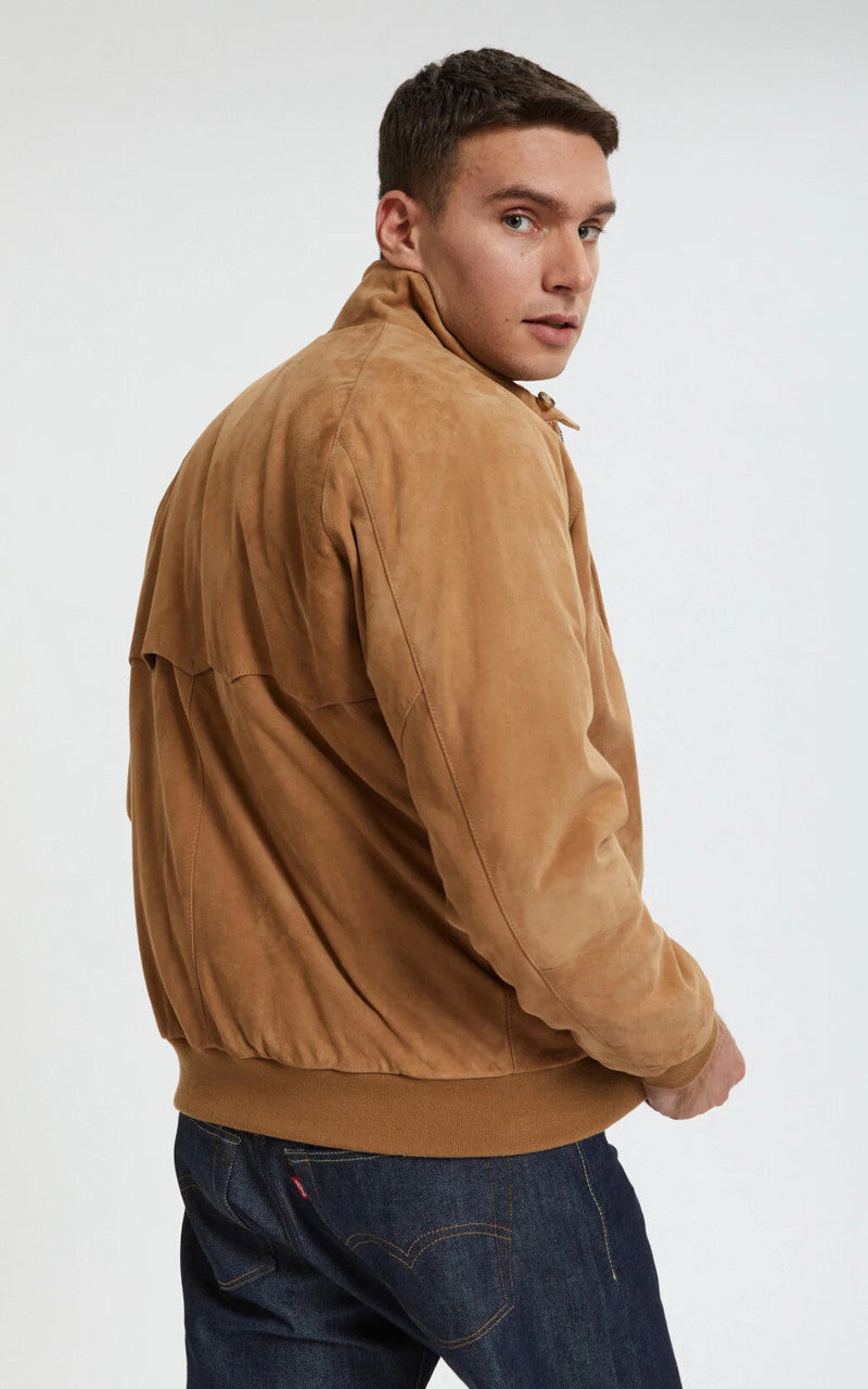 Baracuta G9 Suede Classic Harrington Jacket Tobacco