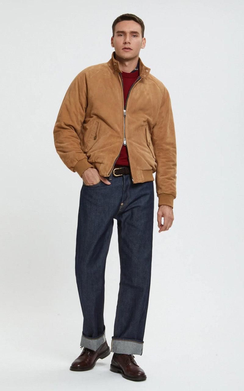 Baracuta G9 Suede Classic Harrington Jacket Tobacco
