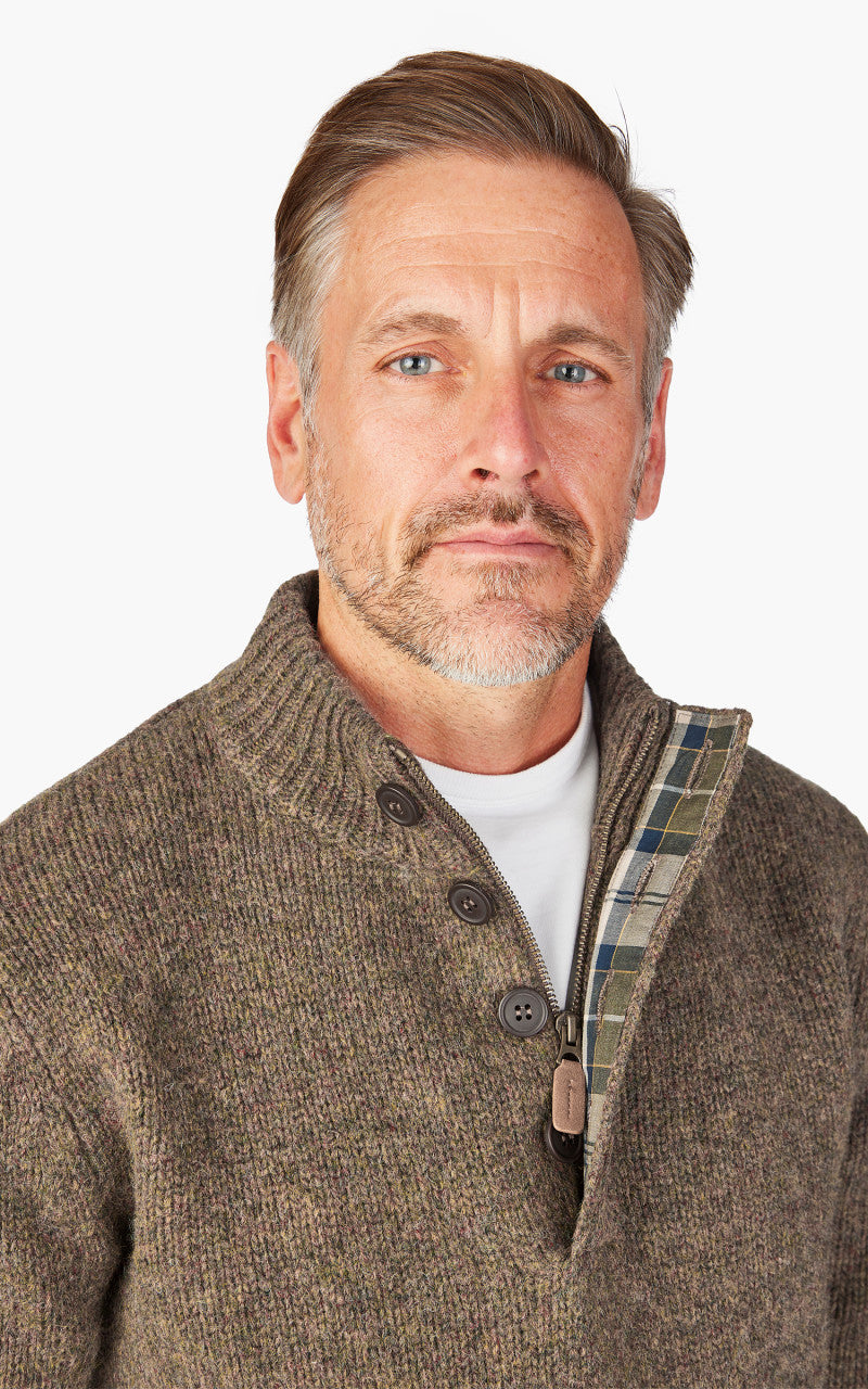 Barbour Calder Knitted Half Zip Sweater Olive Tweed