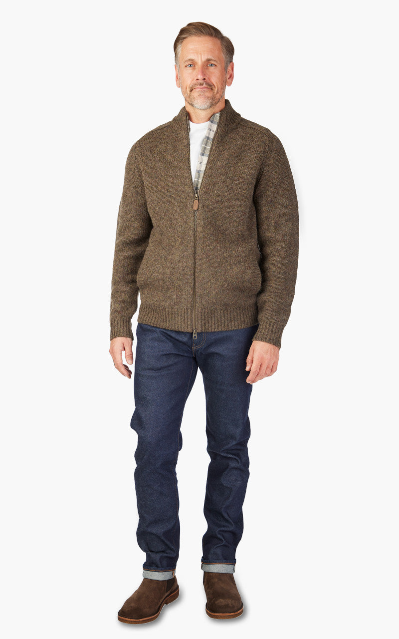 Barbour Calder Knitted Zip Thru Sweater Olive Tweed