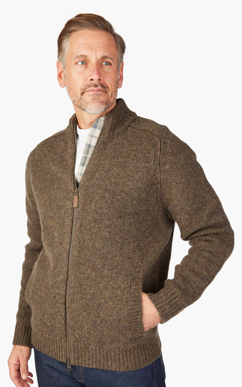 Barbour Calder Knitted Zip Thru Sweater Olive Tweed