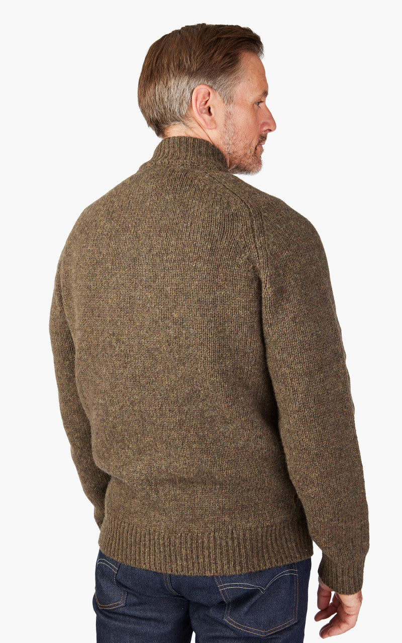 Barbour Calder Knitted Zip Thru Sweater Olive Tweed