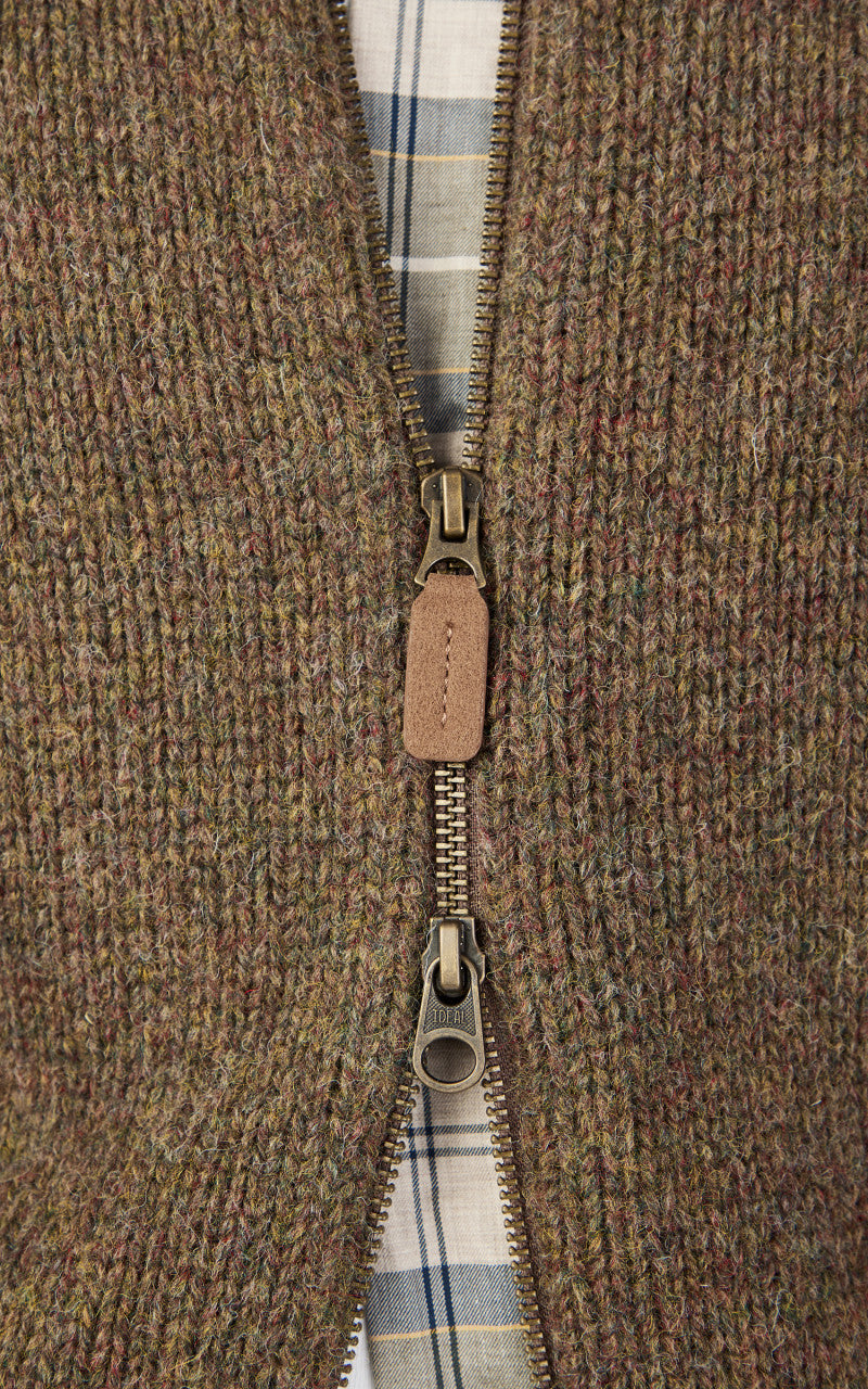 Barbour Calder Knitted Zip Thru Sweater Olive Tweed