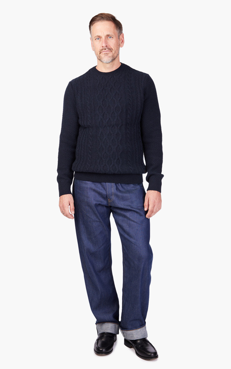 Barbour Essential Chunky Cable Crew Sweater Navy