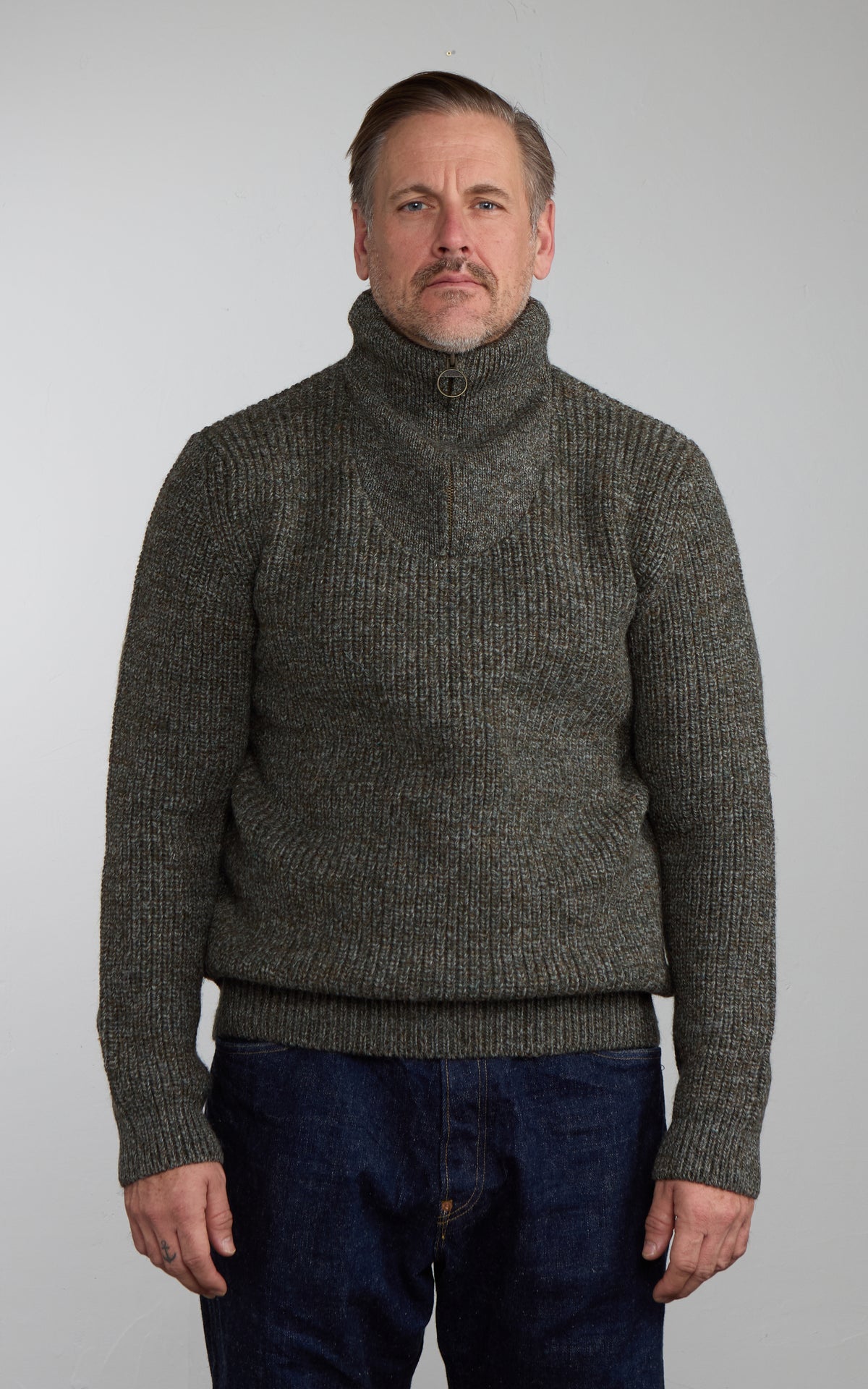 Barbour New Tyne Half Zip Pullover Derby Tweed