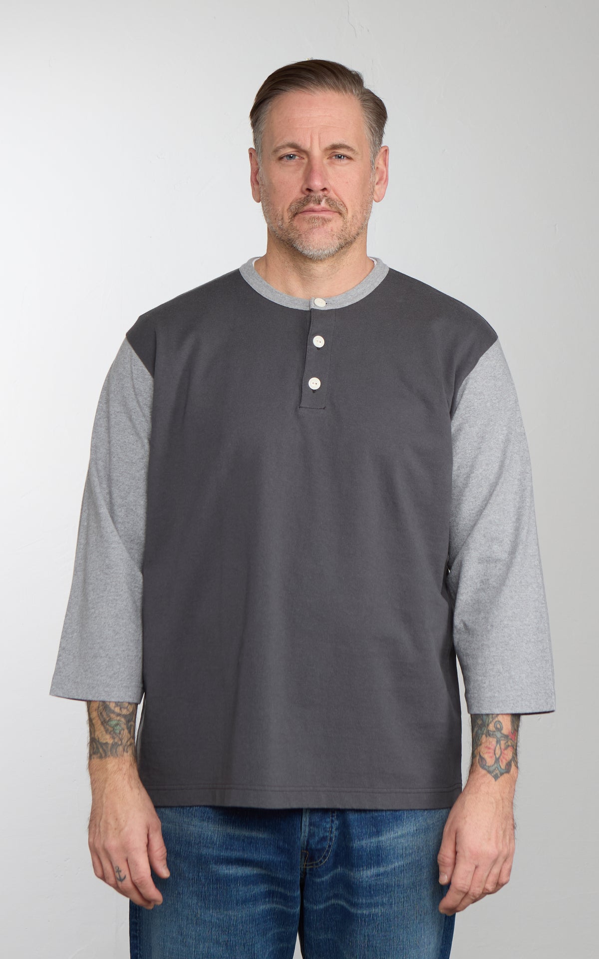 Barns Outfitters BR-26335 COZUN 2-Tone S/S Henley Neck T-Shirt Grey