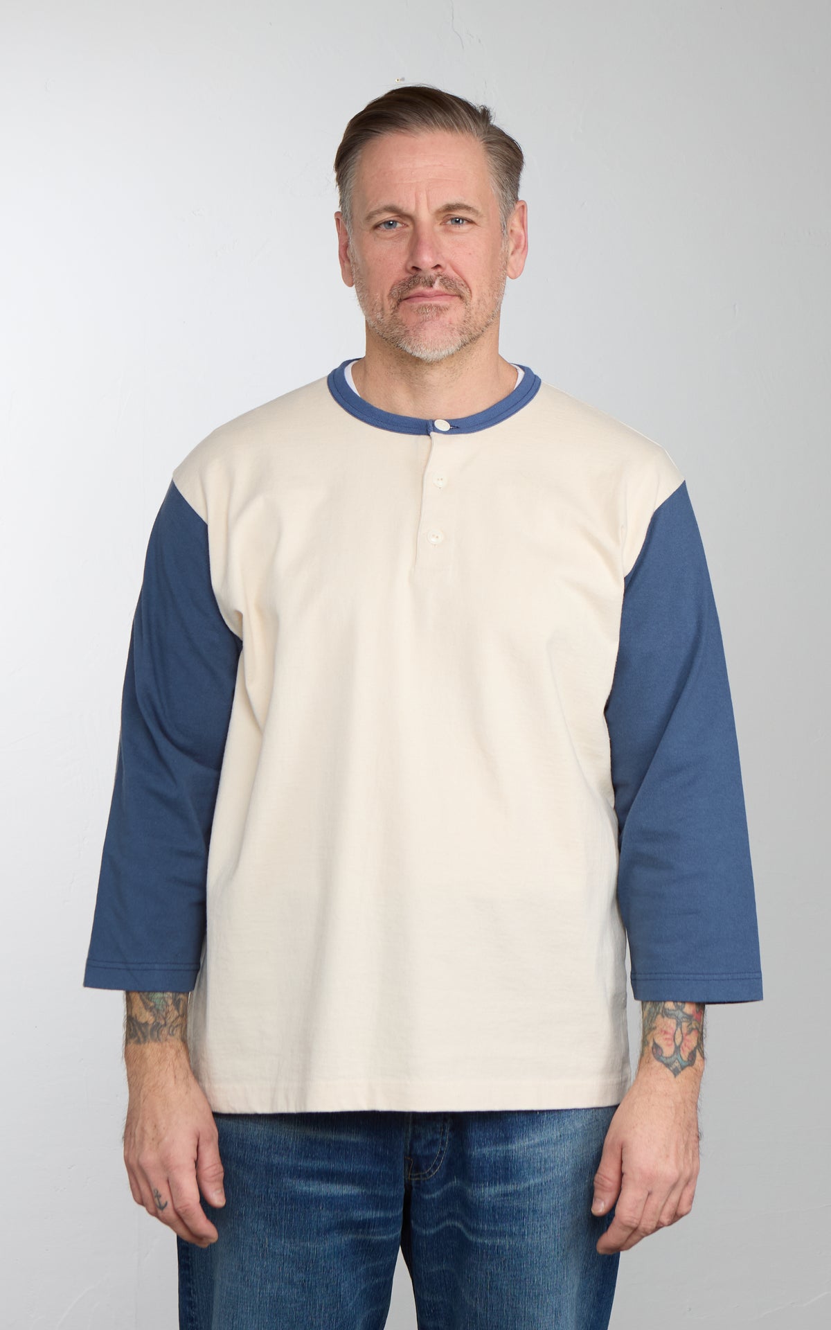 Barns Outfitters BR-26335 COZUN 2-Tone S/S Henley Neck T-Shirt Navy