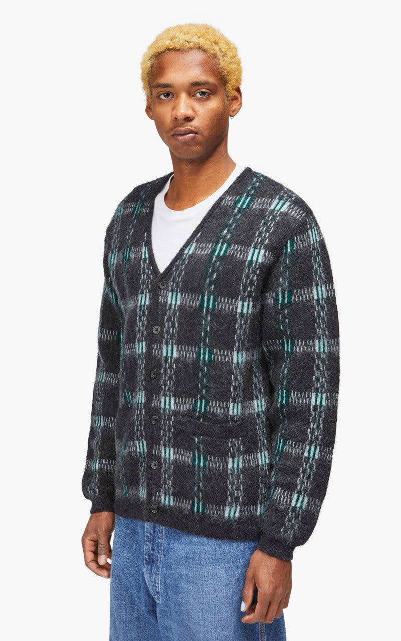 Beams Plus Cardigan Check Pattern Jacquard Mohair 9G Black