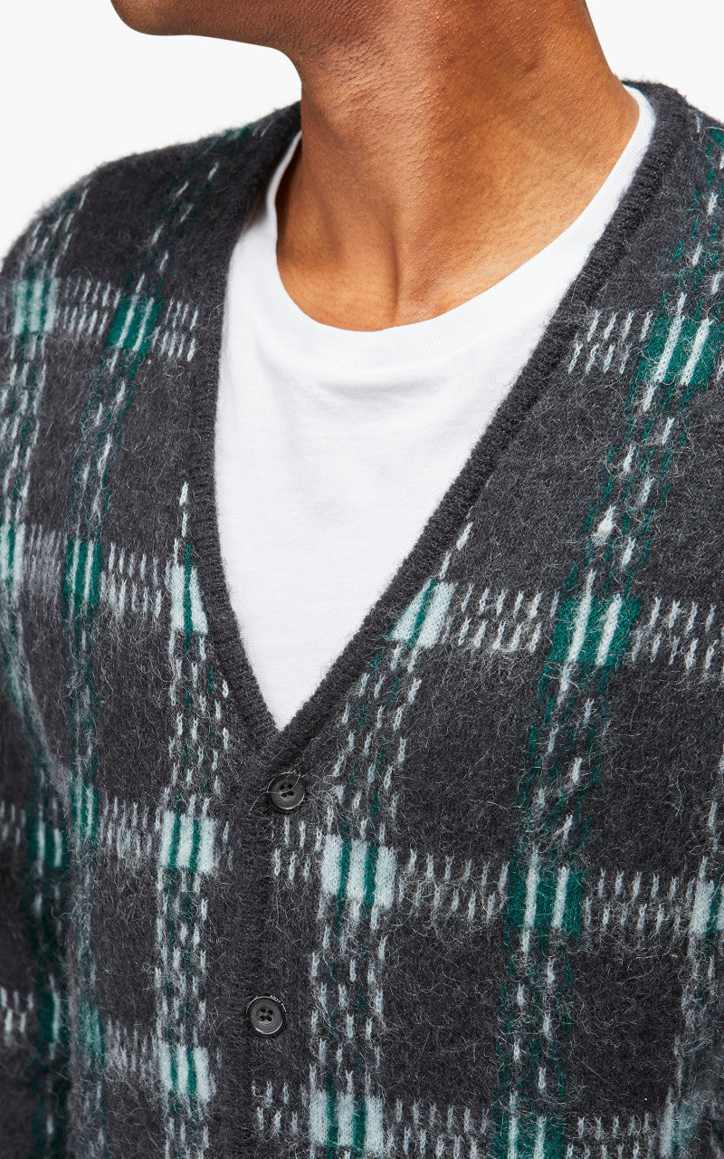Beams Plus Cardigan Check Pattern Jacquard Mohair 9G Black