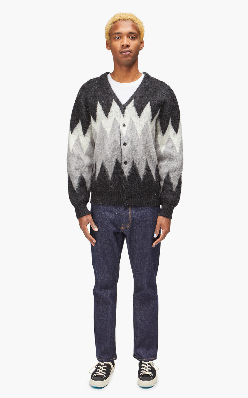 Beams Plus Cardigan Chevron Stripe Jacquard Mohair 9 Black