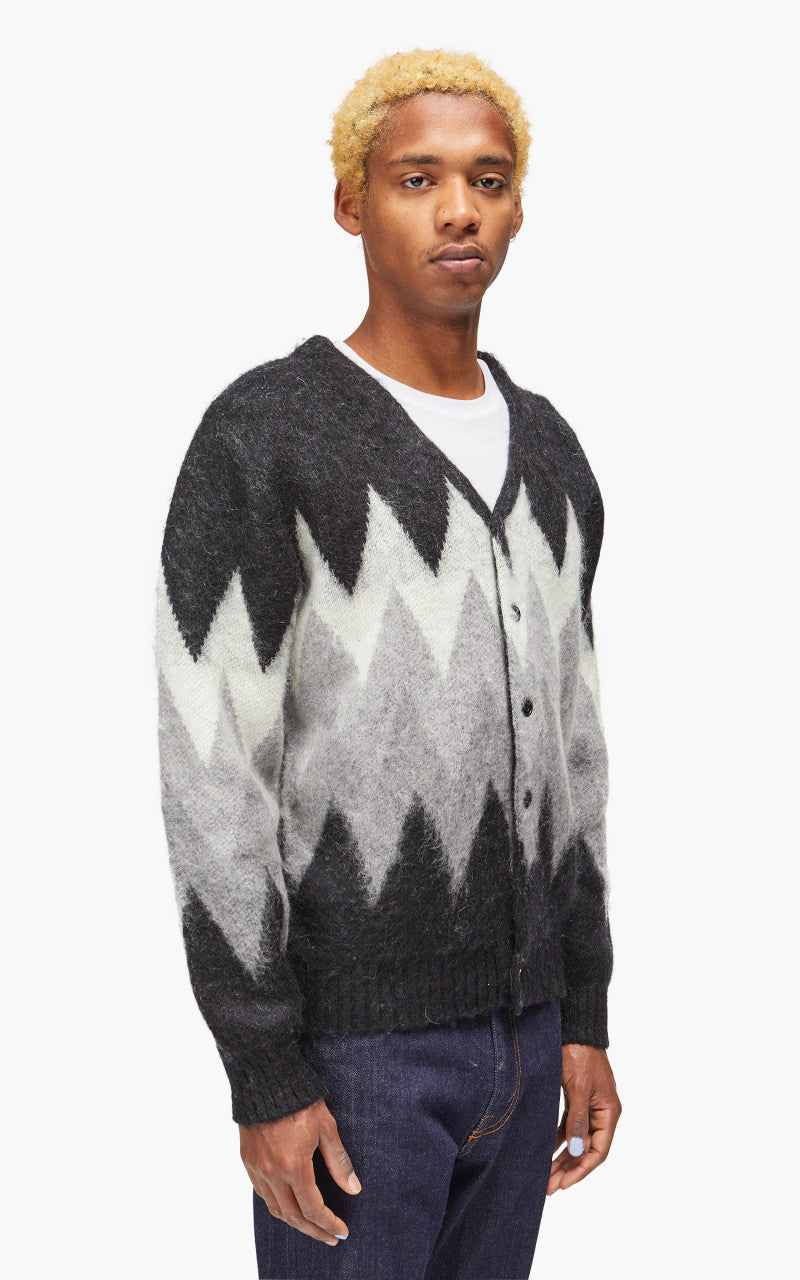Beams Plus Cardigan Chevron Stripe Jacquard Mohair 9 Black