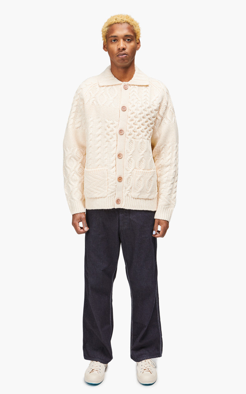 Beams Plus Cardigan Alan Patchwork Off White