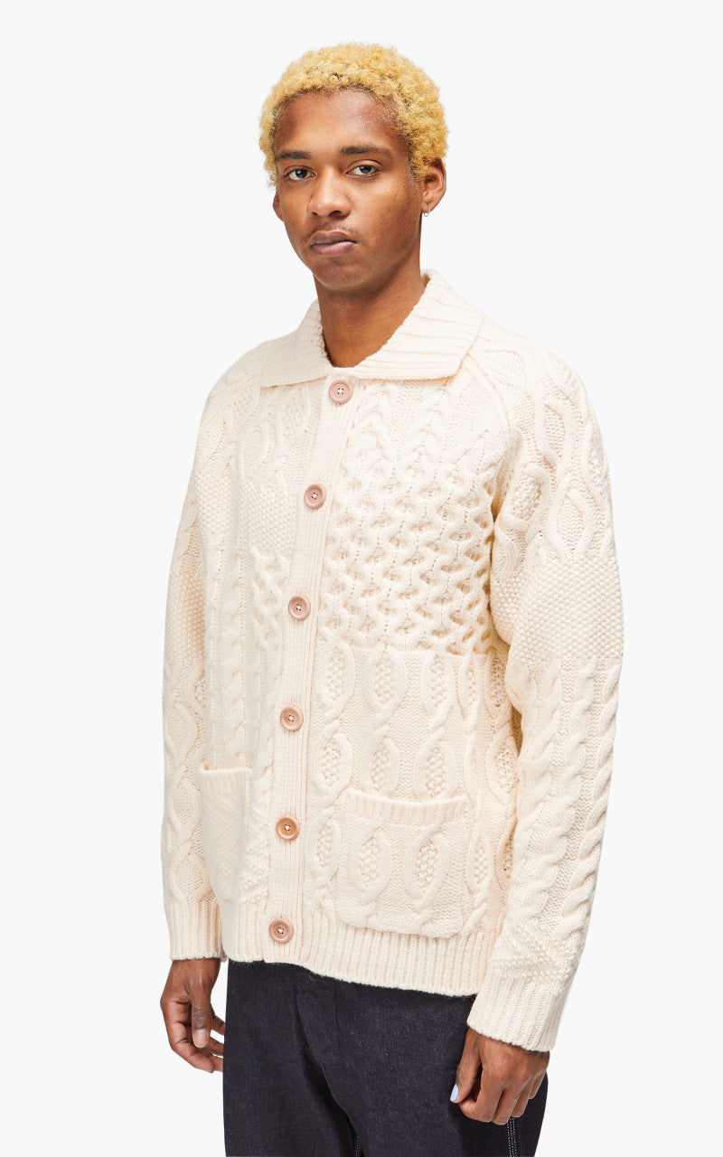 Beams Plus Cardigan Alan Patchwork Off White