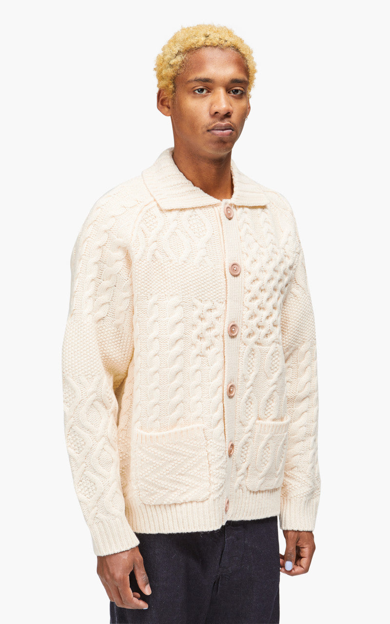 Beams Plus Cardigan Alan Patchwork Off White