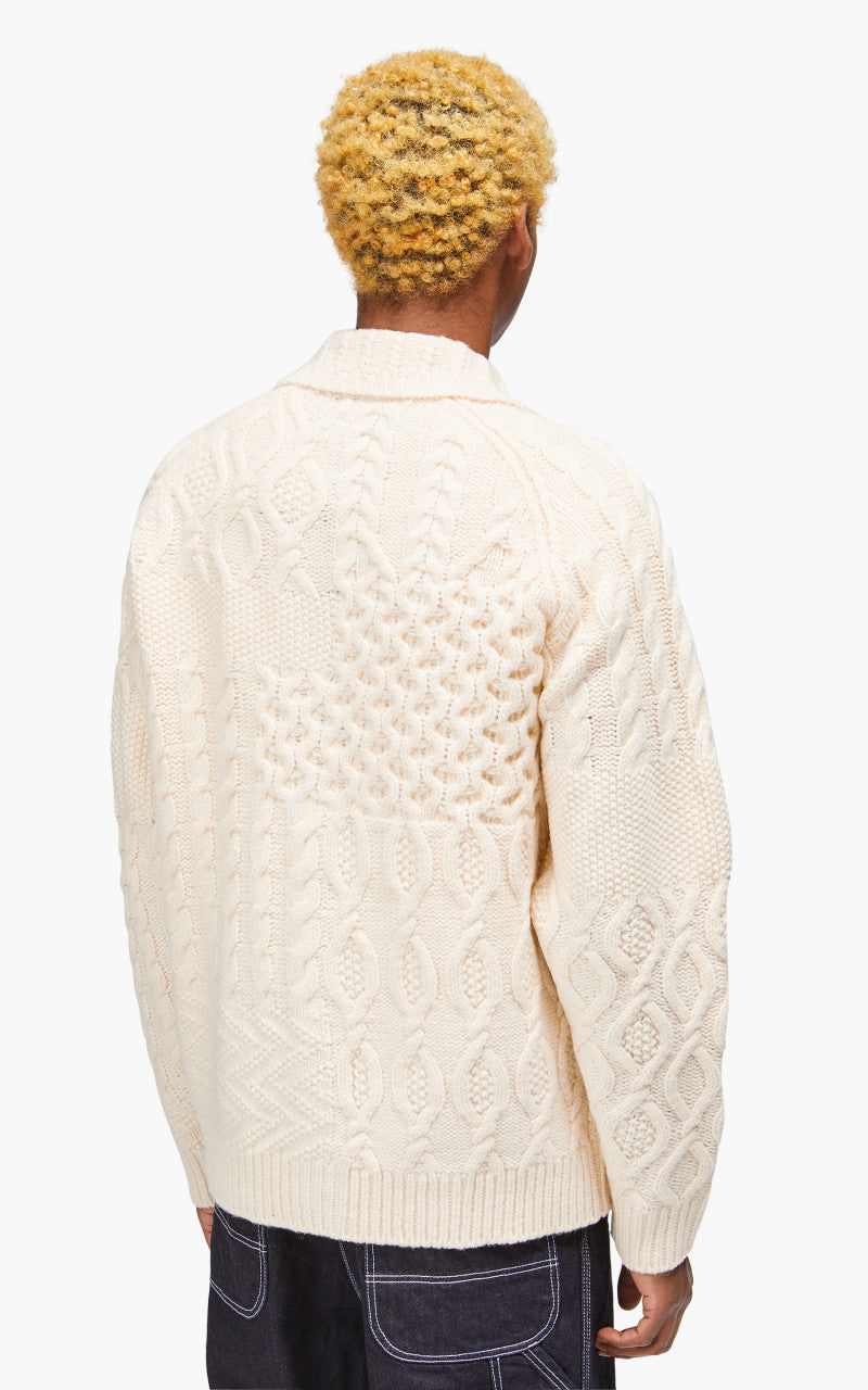 Beams Plus Cardigan Alan Patchwork Off White