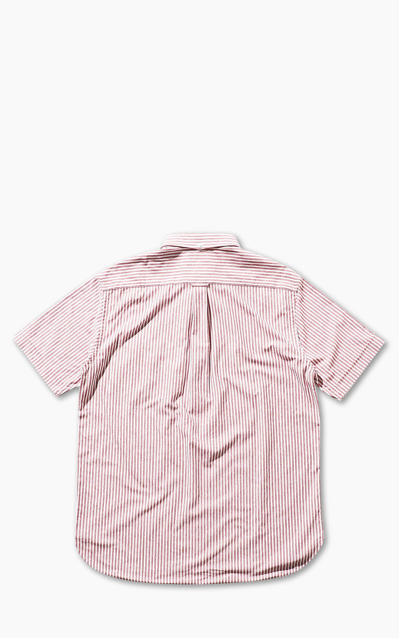 Beams Plus Knitted Oxford Striped Button Down Shirt Red