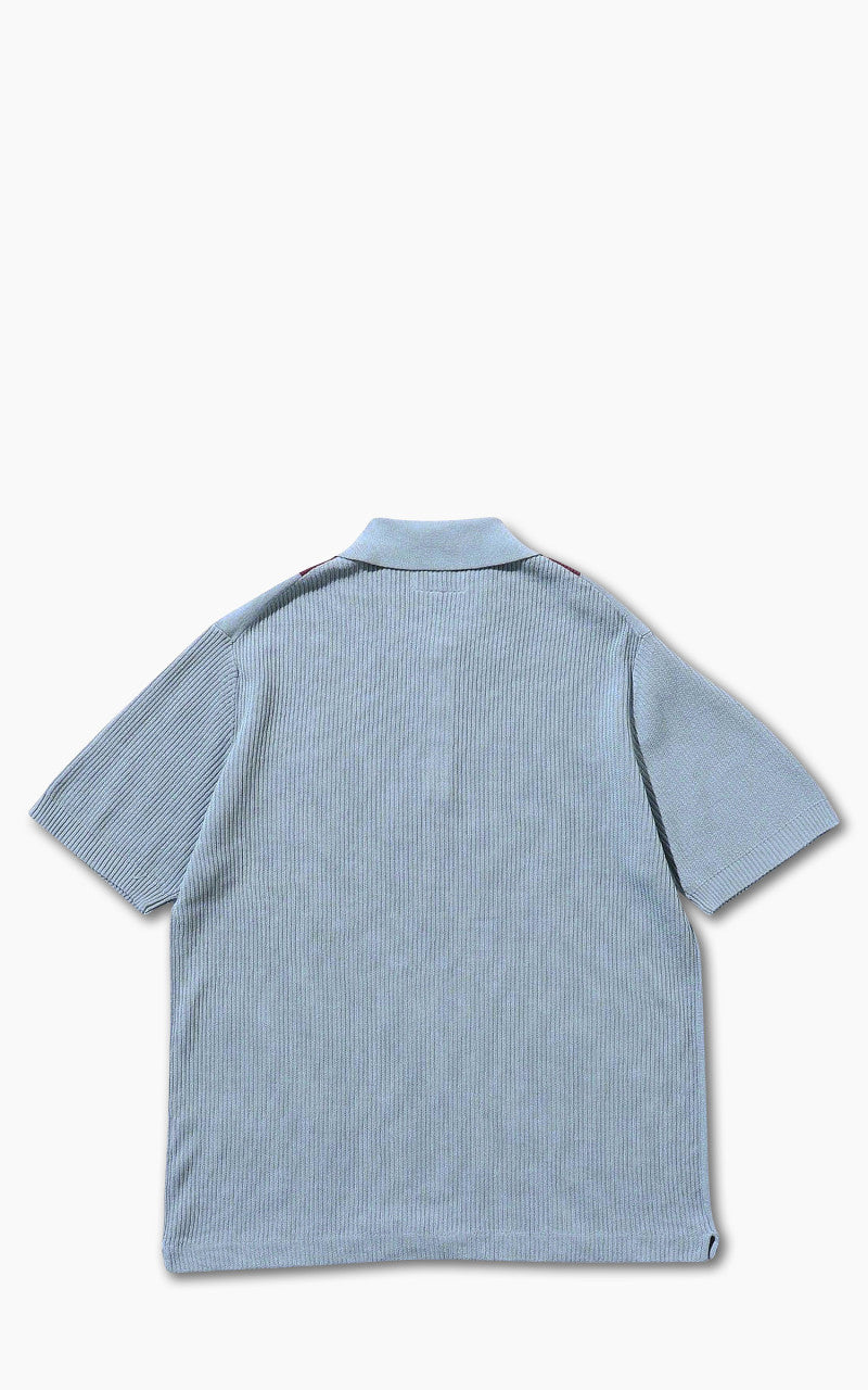 Beams Plus Cotton Knit Striped Polo Shirt Sax