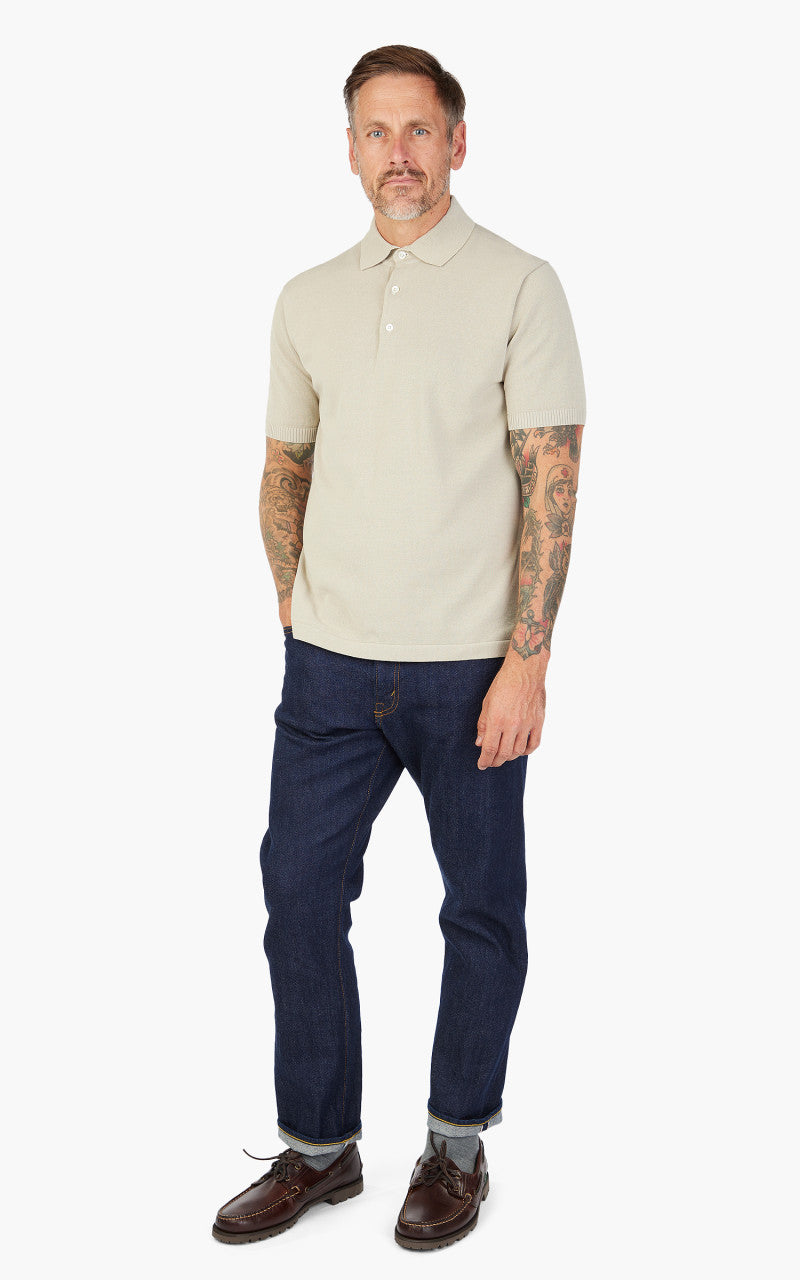 Beams Plus Cotton Knit Solid Polo Shirt Sand