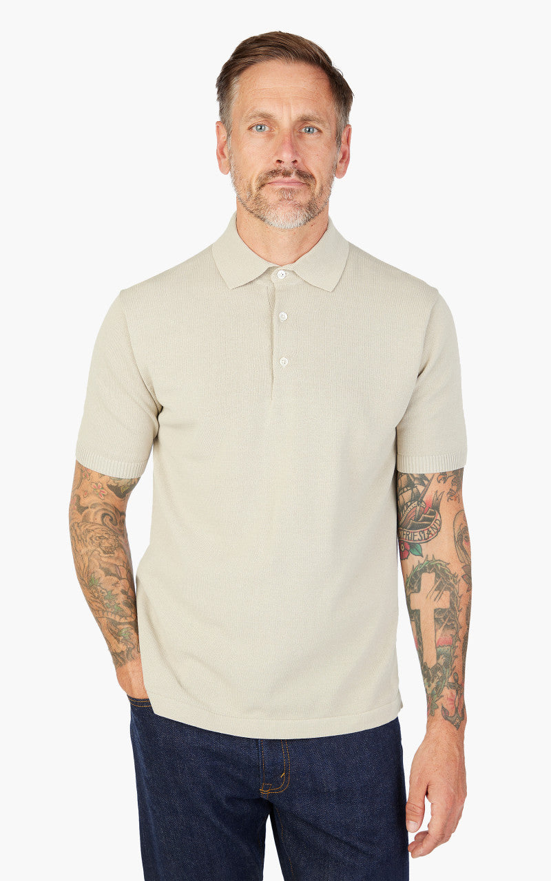Beams Plus Cotton Knit Solid Polo Shirt Sand